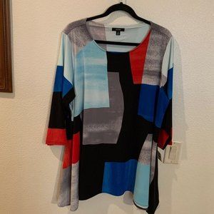 Alfani 0X Asymetrical Hem 3/4 Sleeve Top